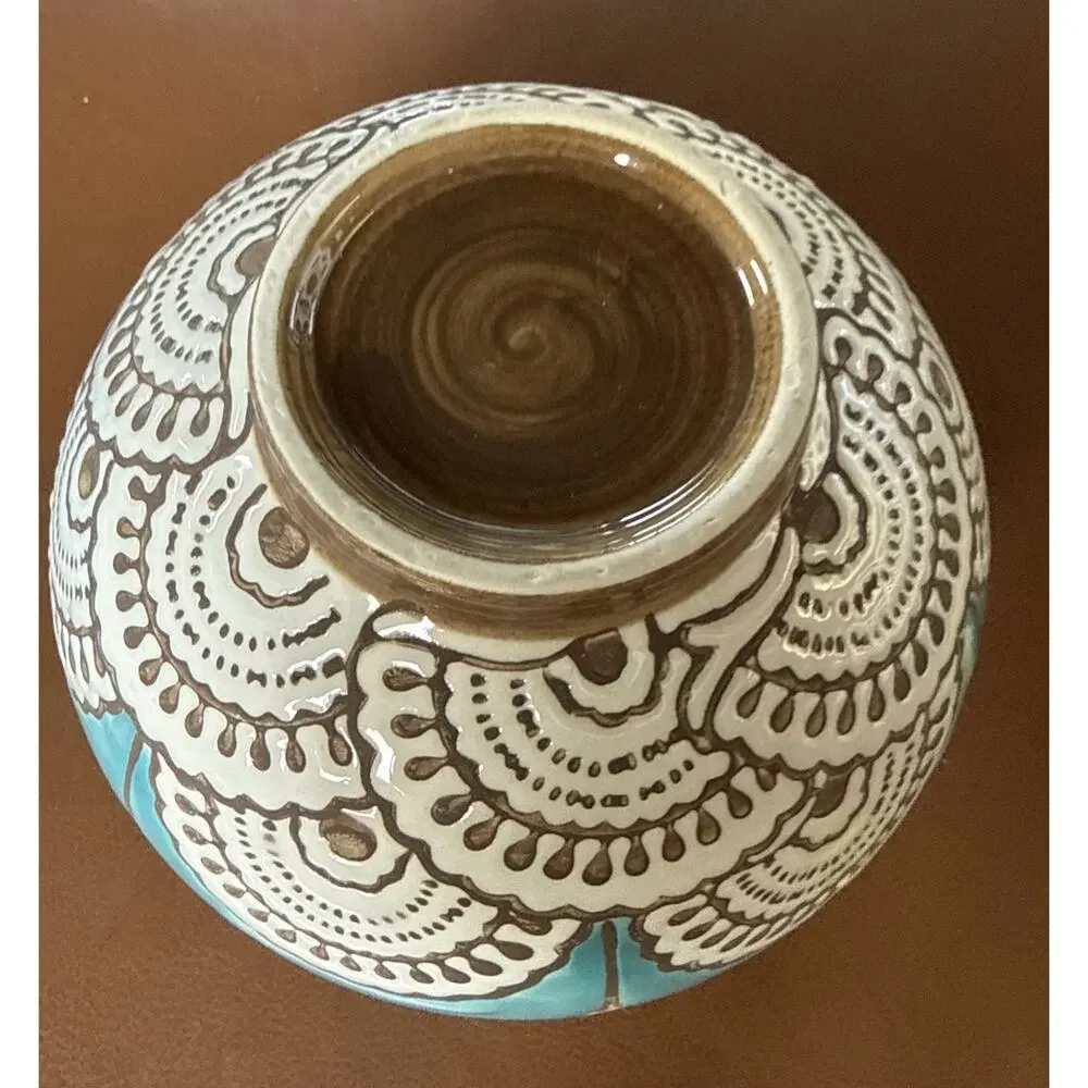 Antrtropologie Bohemian Round Ceramic Hand Painted Drip Glazed Ceramic 6